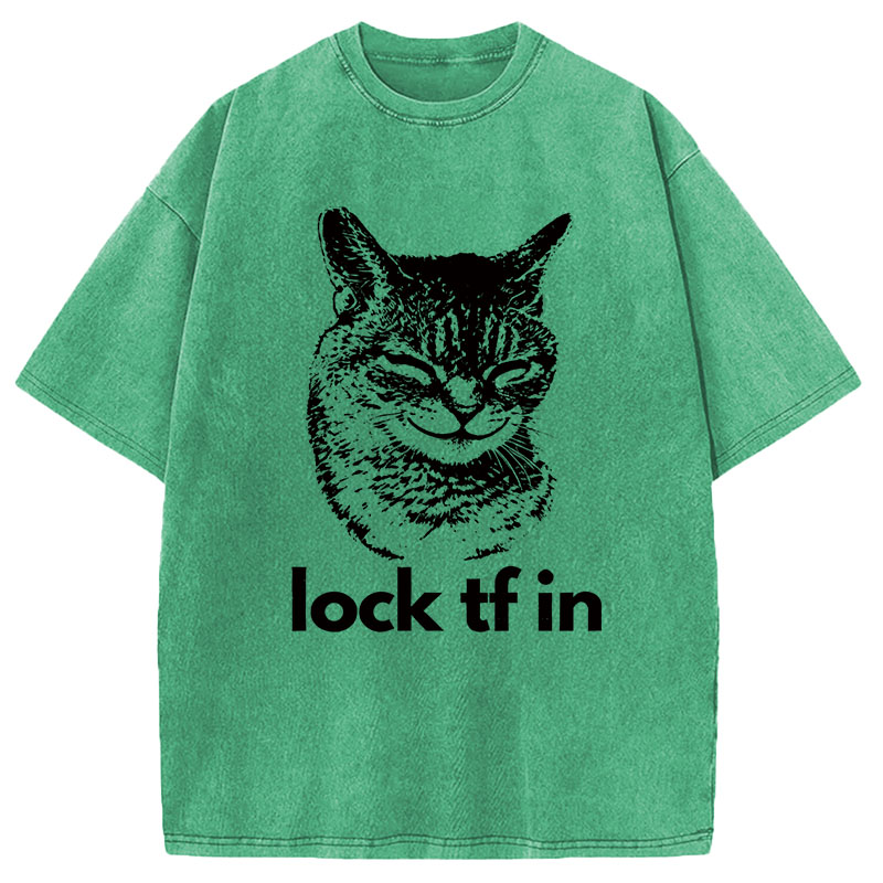 Modecanvas Serious Cat Locked In DTG Printing Washed T-Shirt