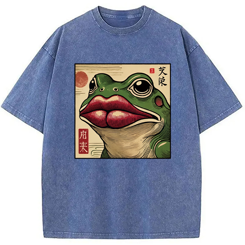 Modecanvas Funny Japanese Ukiyo-e Frog Washed T-Shirt