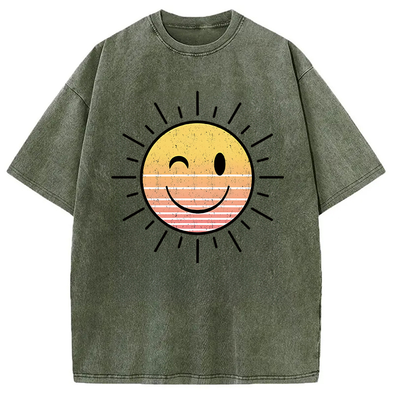 Modecanvas Sunshine Smile Face DTG Printing Washed T-Shirt