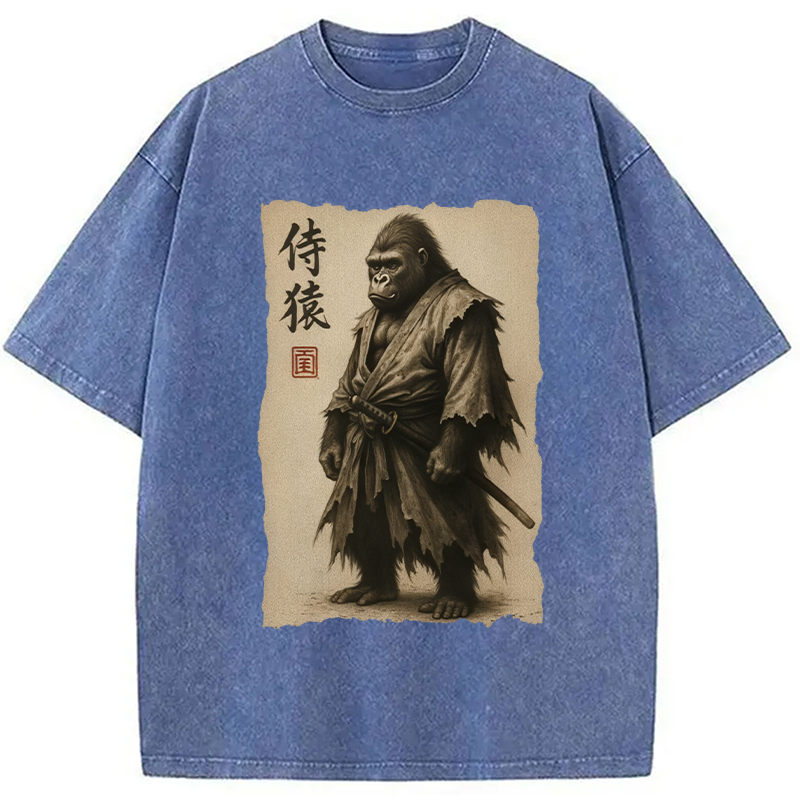 Modecanvas Samurai Gorilla Washed T-Shirt-modecanvas