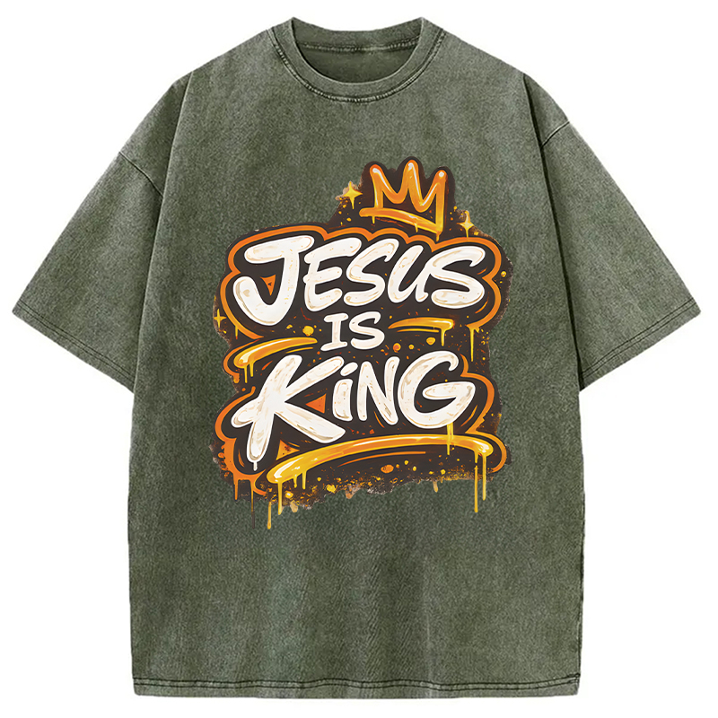 Modecanvas Jesus Is King Street DTG Printing Washed T-Shirt