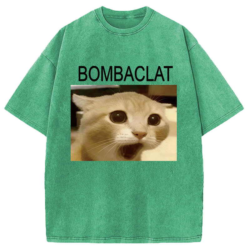 Modecanvas Bombaclat Cat Meme DTG Printing Washed T-Shirt
