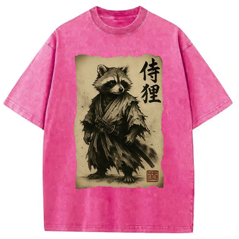 Modecanvas Samurai Raccoon Washed T-Shirt-modecanvas