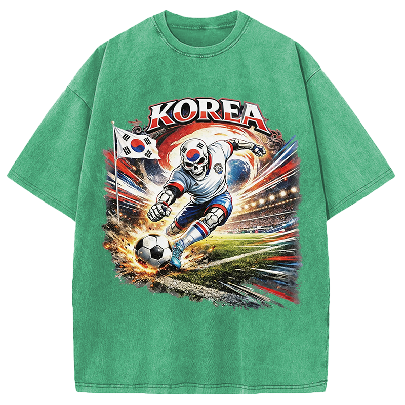 Modecanvas Korea Soccer Vintage DTG Printing Washed T-Shirt