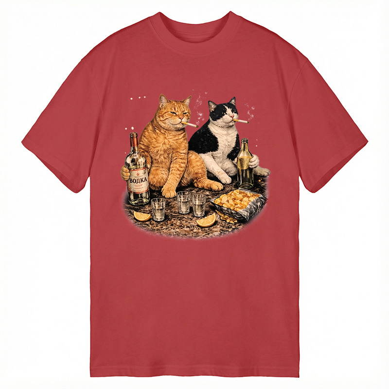 Modecanvas Funny Smoking Cat DTG Printing Classic T-Shirt-modecanvas