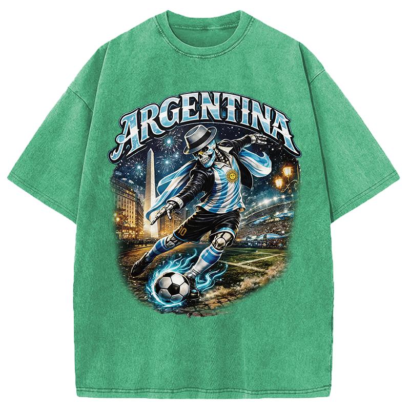 Modecanvas Skull Argentina Football DTG Printing Washed T-Shirt