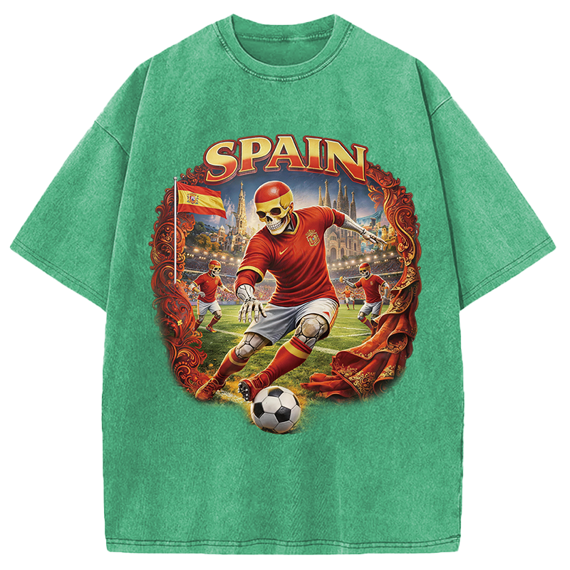 Modecanvas Spain Soccer Vintage DTG Printing Washed T-Shirt