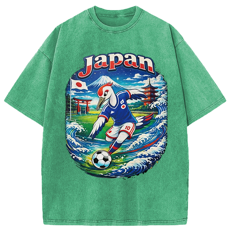 Modecanvas Japan Crane Soccer DTG Printing Washed T-Shirt