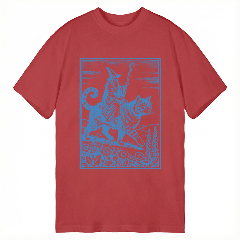 Modecanvas Wizard Cat Rider Vintage DTG Printing Classic T-Shirt-modecanvas