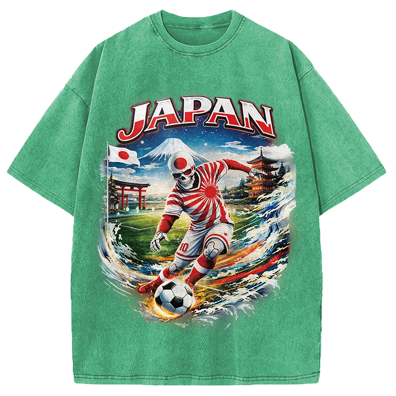 Modecanvas Vintage Japanese Football DTG Printing Washed T-Shirt
