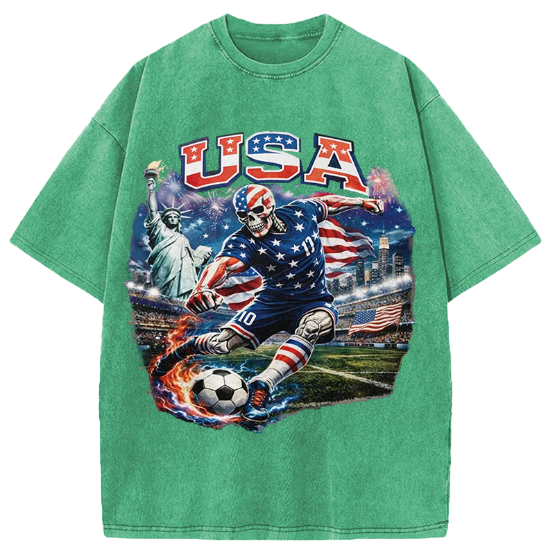Modecanvas USA Soccer Skull DTG Printing Washed T-Shirt