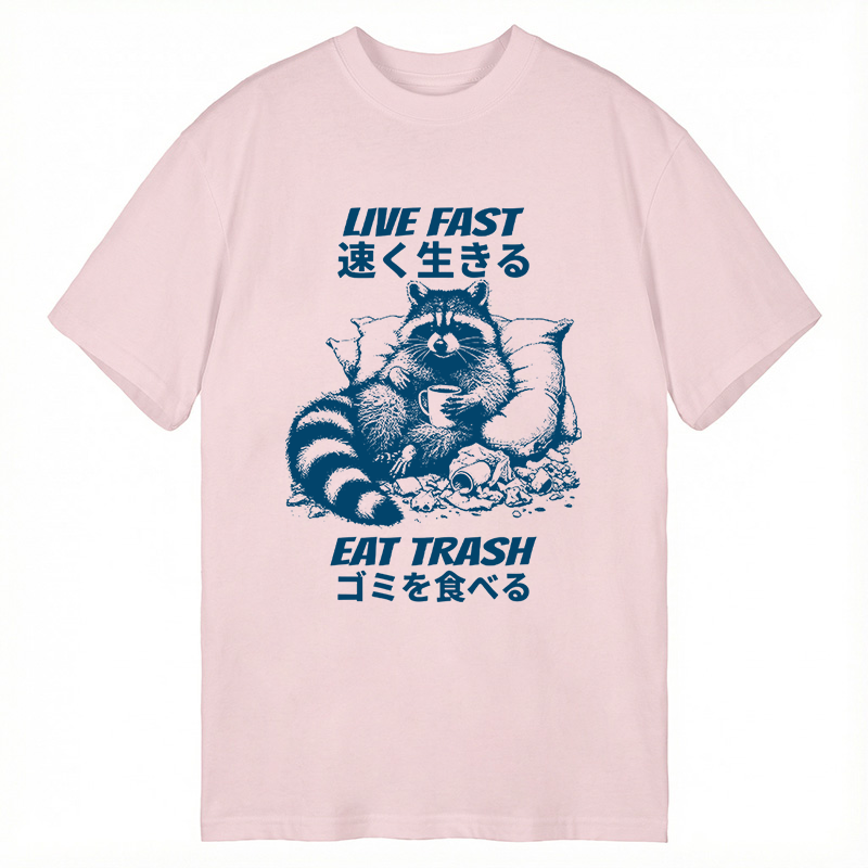 Modecanvas Live Fast Eat Trash Japanese Raccoon Meme DTG Printing Classic T-Shirt-modecanvas