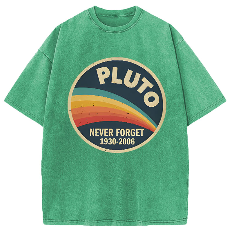 Modecanvas Never Forget Planet Pluto DTG Printing Washed T-Shirt