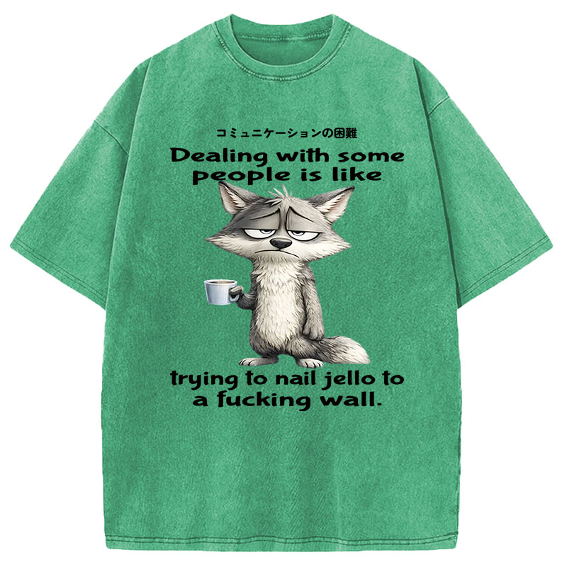 Modecanvas Dealing With Some People Is Like Trying To Nail Jello To A Fucking Wall DTG Printing Washed T-Shirt