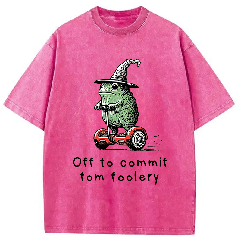 Modecanvas Frog Riding A Balance Scooter Washed T-Shirt-modecanvas