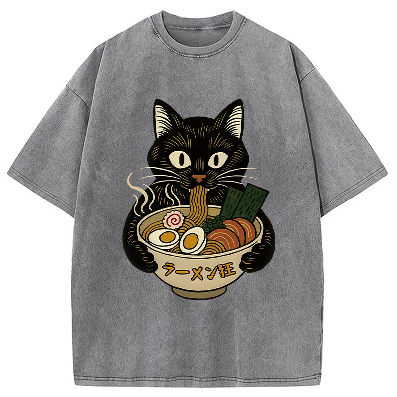 Modecanvas Cat Ramen Fanatic Washed T-Shirt