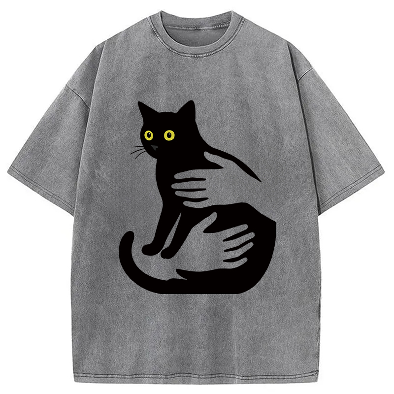 Modecanvas Hug A Black Cat Washed T-Shirt