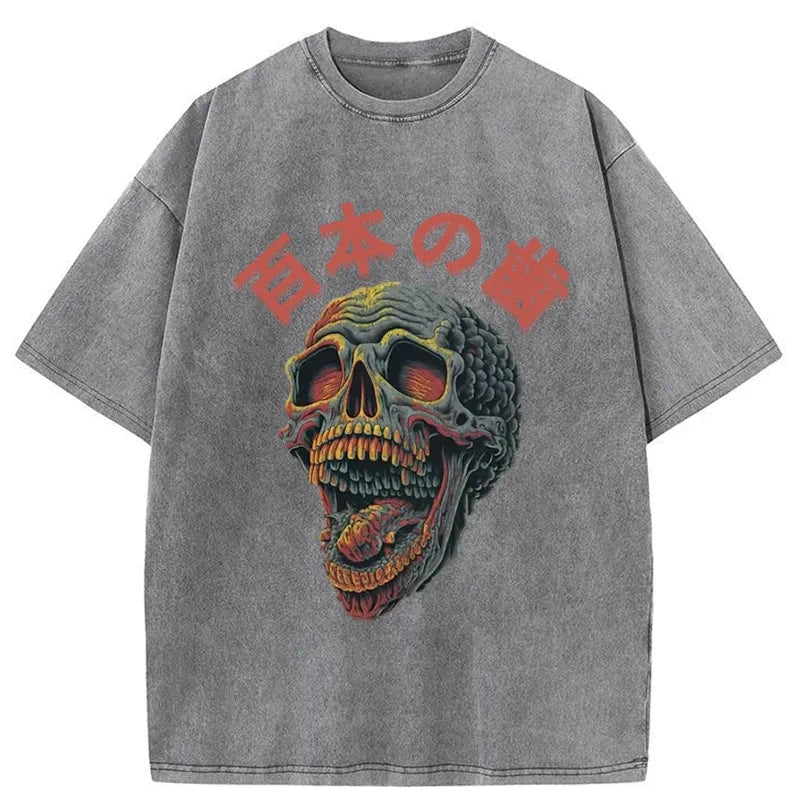 Modecanvas Terrifying And Disgusting Skull Washed T-Shirt