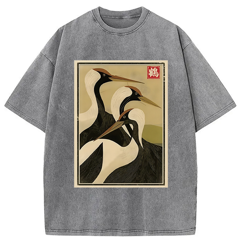 Modecanvas Japanese Crane Vintage Washed T-Shirt