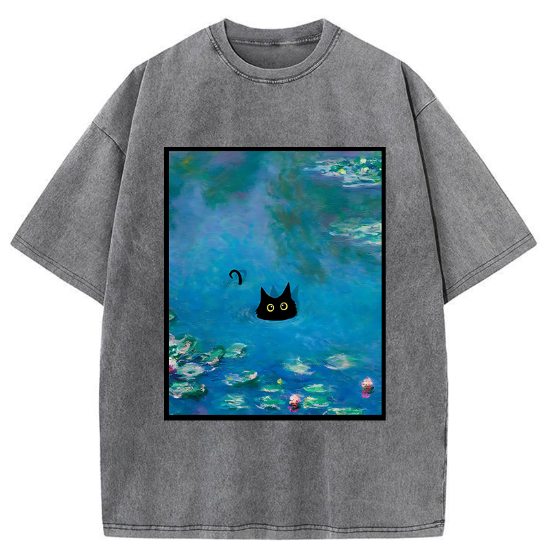 Modecanvas Monet Water Lily Cat Washed T-Shirt