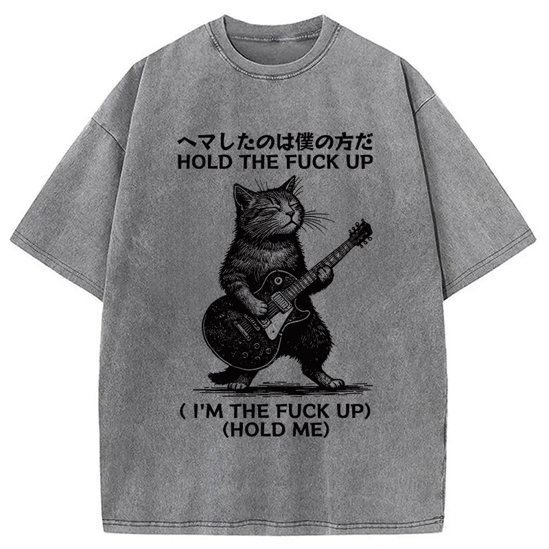 Modecanvas Funny Cat Guitarist Washed T-Shirt