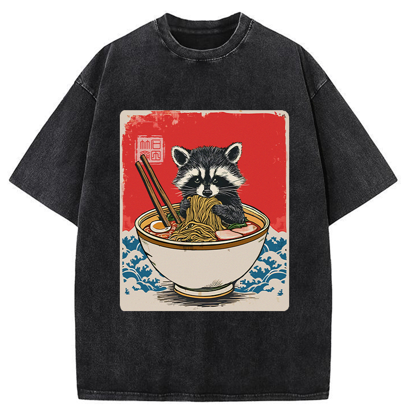 Modecanvas Ramen Lover Raccoon Washed T-Shirt-modecanvas