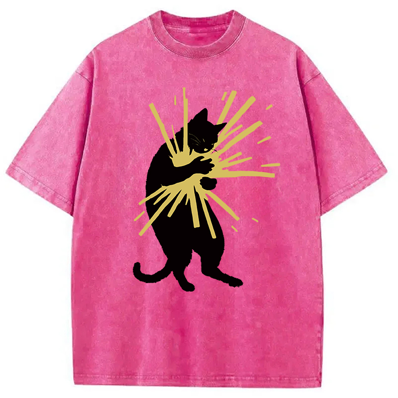 Modecanvas Cat Holding Light Washed T-Shirt