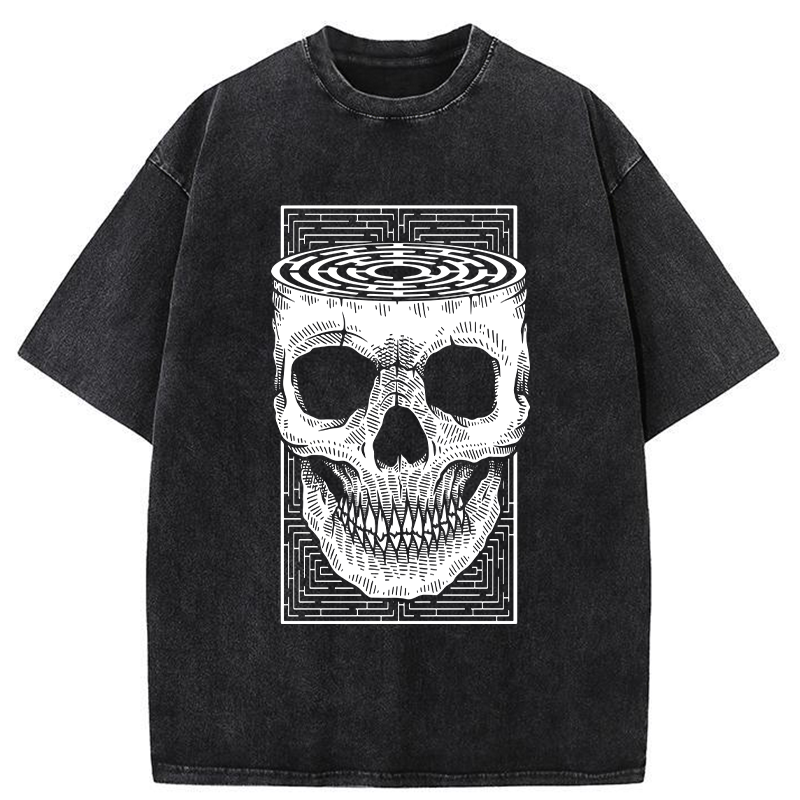 Modecanvas Horror Skull DTG Printing Washed T-Shirt-modecanvas