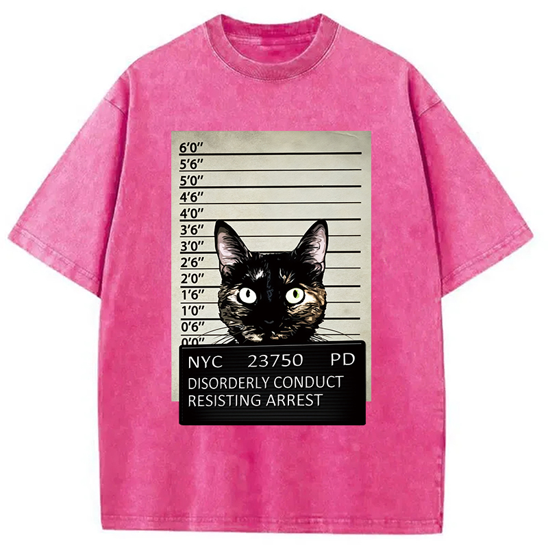 Modecanvas Arrested Black Cat Washed T-Shirt