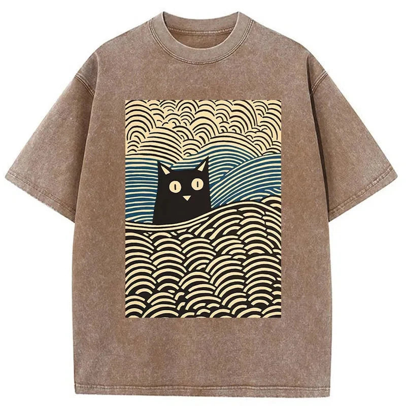 Modecanvas Kawaii Cat Japanese Washed T-Shirt-modecanvas