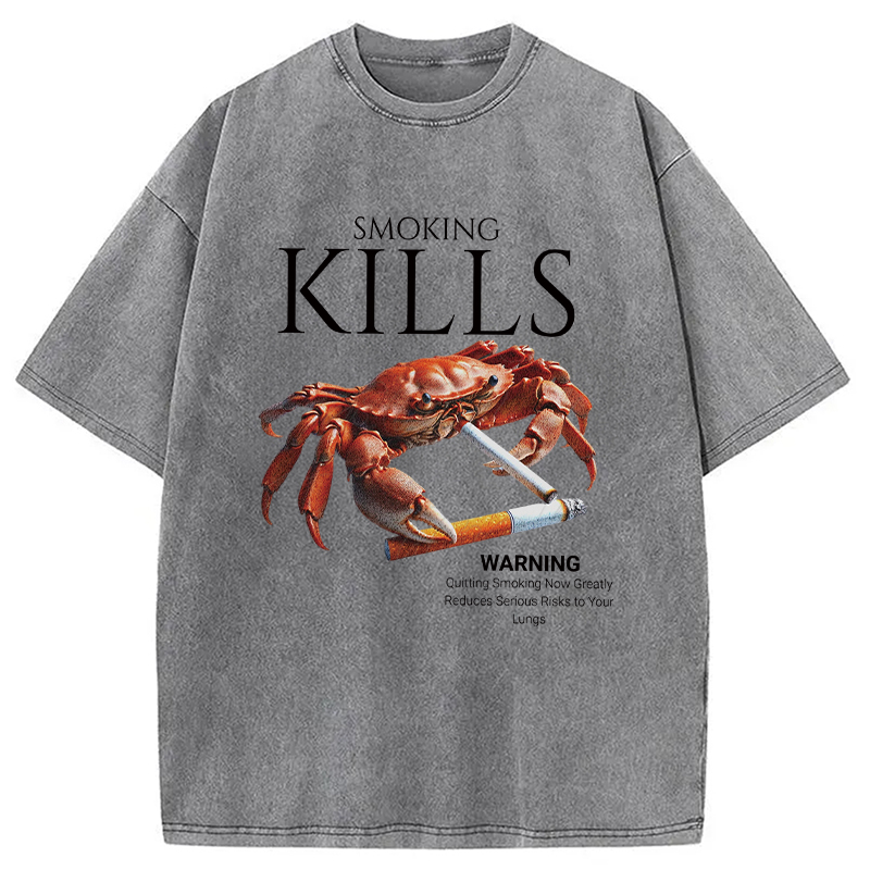 Modecanvas Smoking Kills Crab Washed T-Shirt