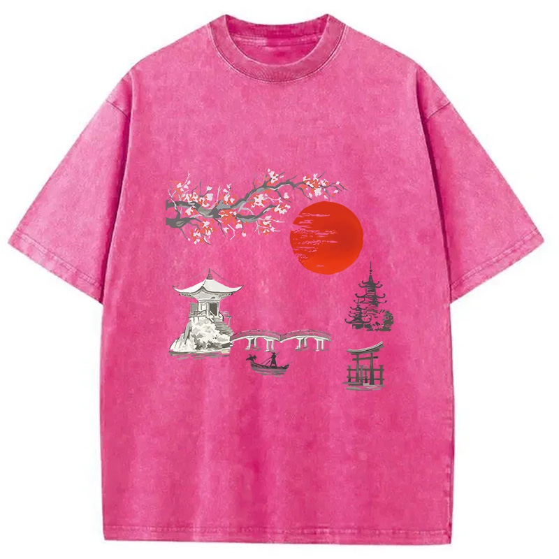 Modecanvas Japanese temple Washed T-Shirt
