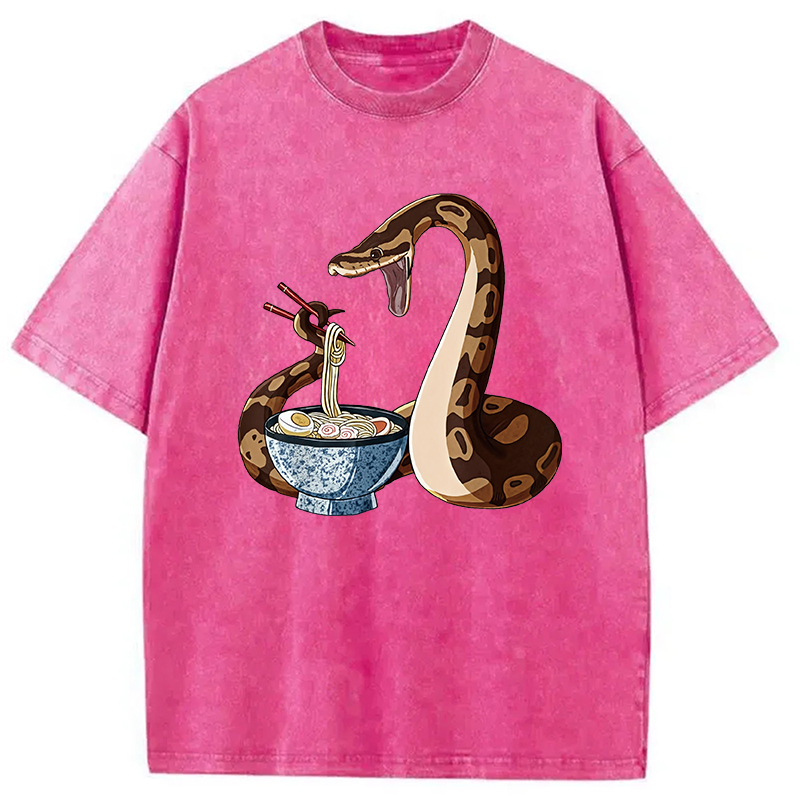 Modecanvas Japanese Kawaii Ramen Snake Funny Washed T-Shirt