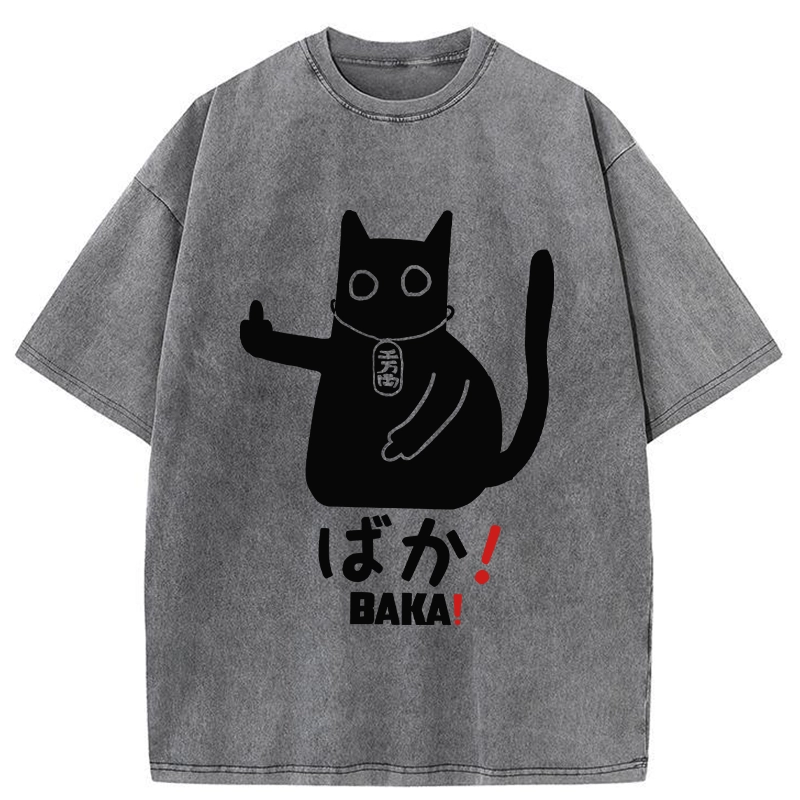 Modecanvas Japanese Baka Cat Washed T-Shirt