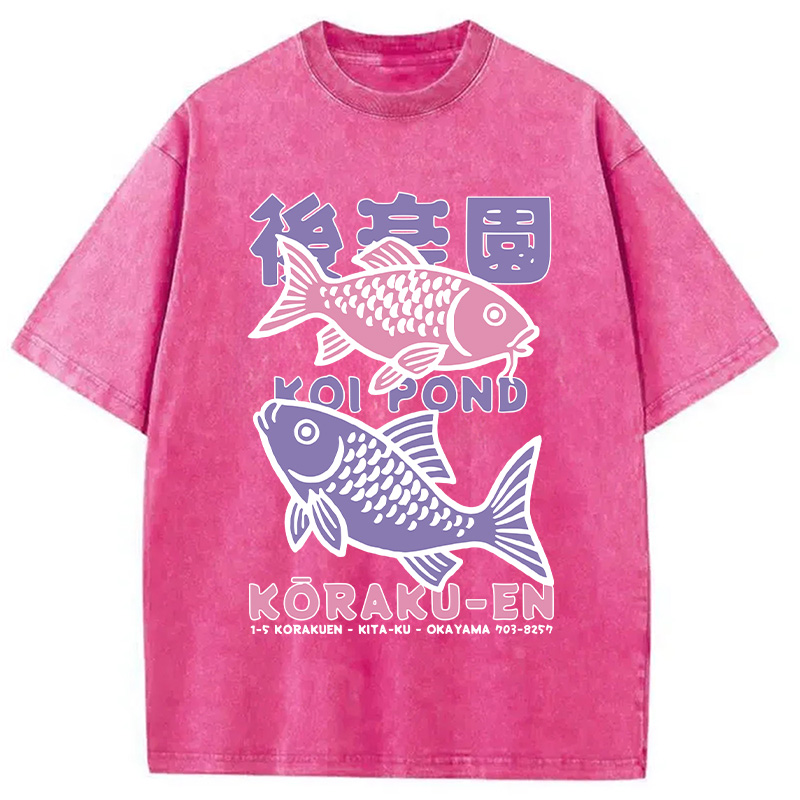 Modecanvas Koi Fish Pond Japanese Washed T-Shirt