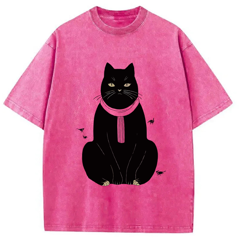 Modecanvas Japanese Cat With Scarf Washed T-Shirt