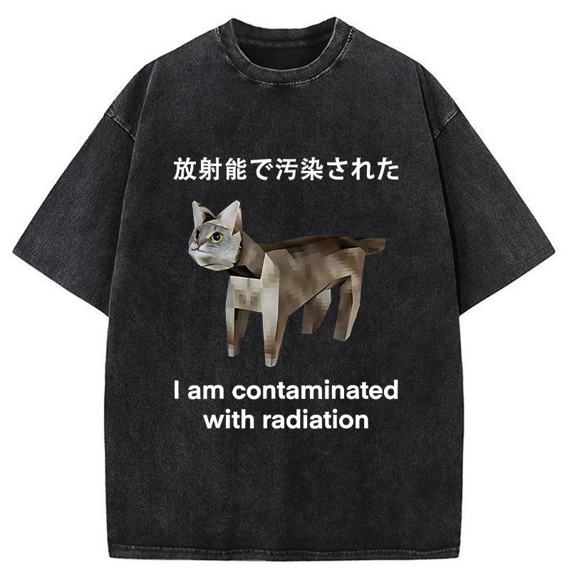 Modecanvas Cat Contaminated By Radiation Washed T-Shirt-modecanvas