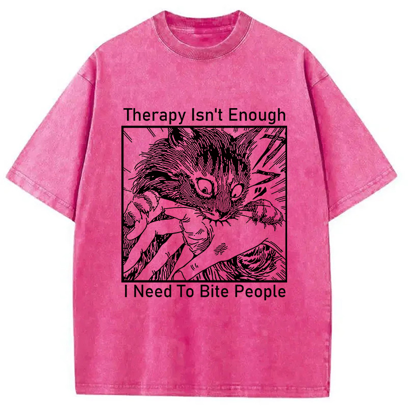 Modecanvas Japanese Cat Biting Washed T-Shirt