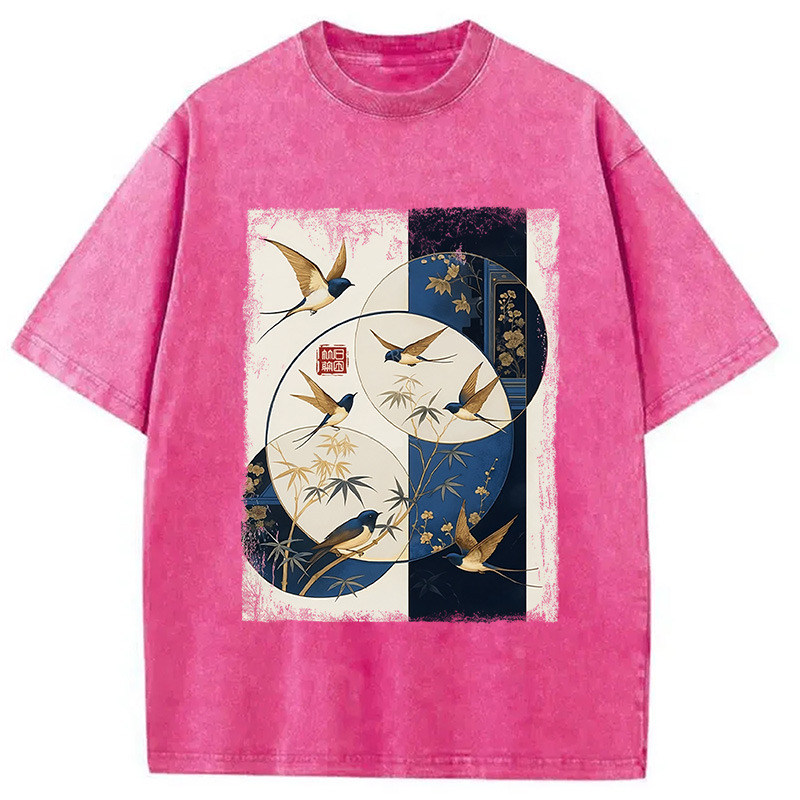 Modecanvas Swallows Among The Bamboo Washed T-Shirt