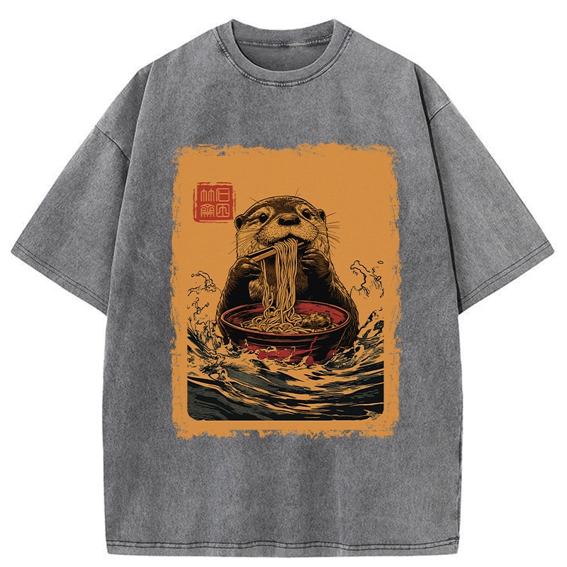 Modecanvas Ramen Lover Otter Washed T-Shirt