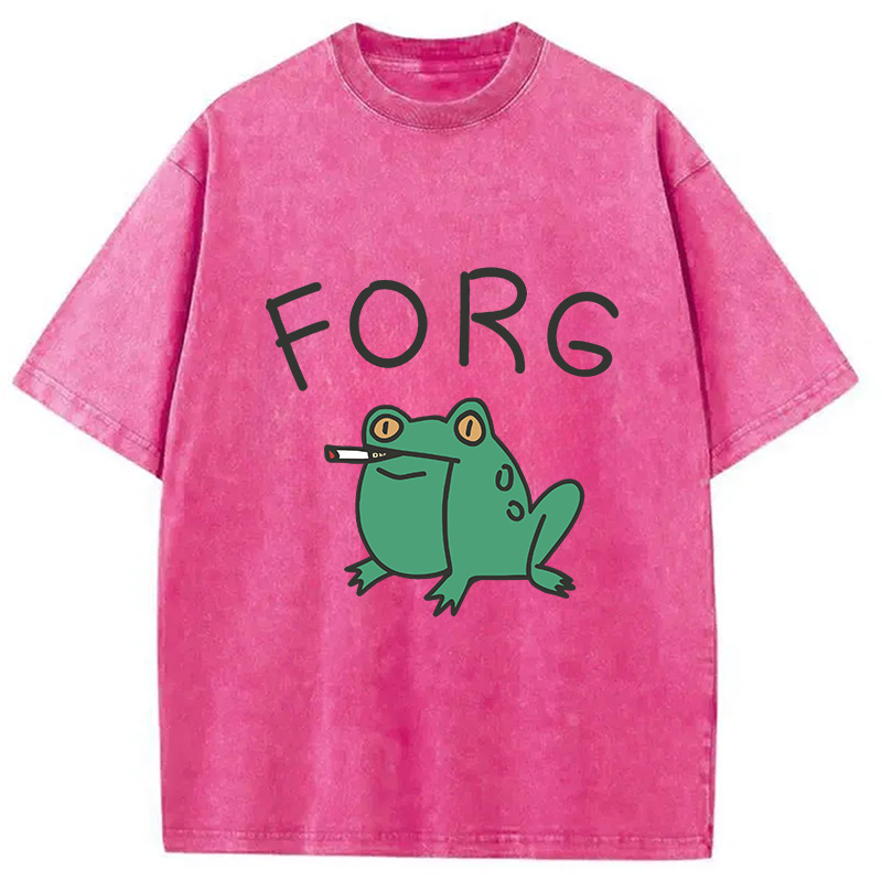Modecanvas Smoking Frog Washed T-Shirt-modecanvas