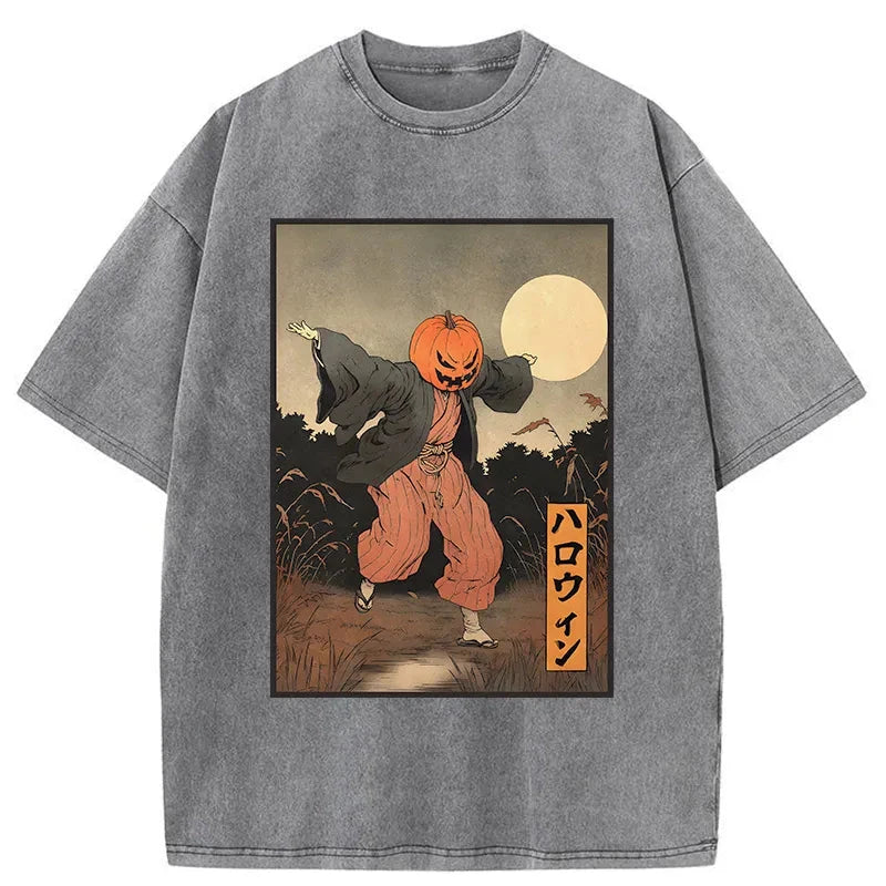 Modecanvas Japanese Pumpkin Monster Washed T-Shirt-modecanvas
