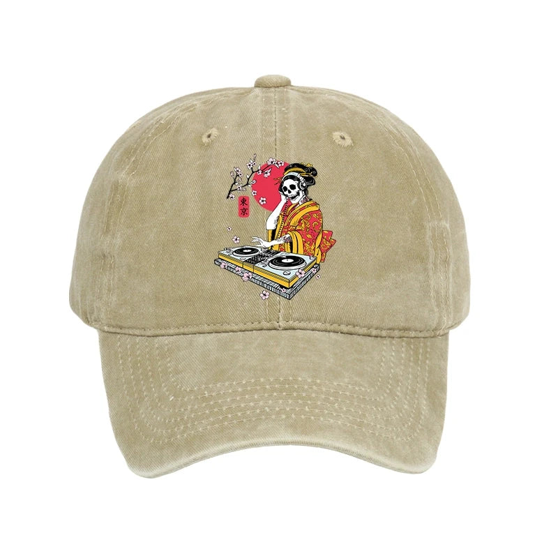 Modecanvas Japanese Geisha DJ Skull Washed Cap-modecanvas