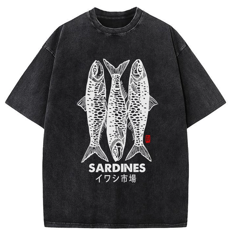 Modecanvas Sardines Market Washed T-Shirt-modecanvas