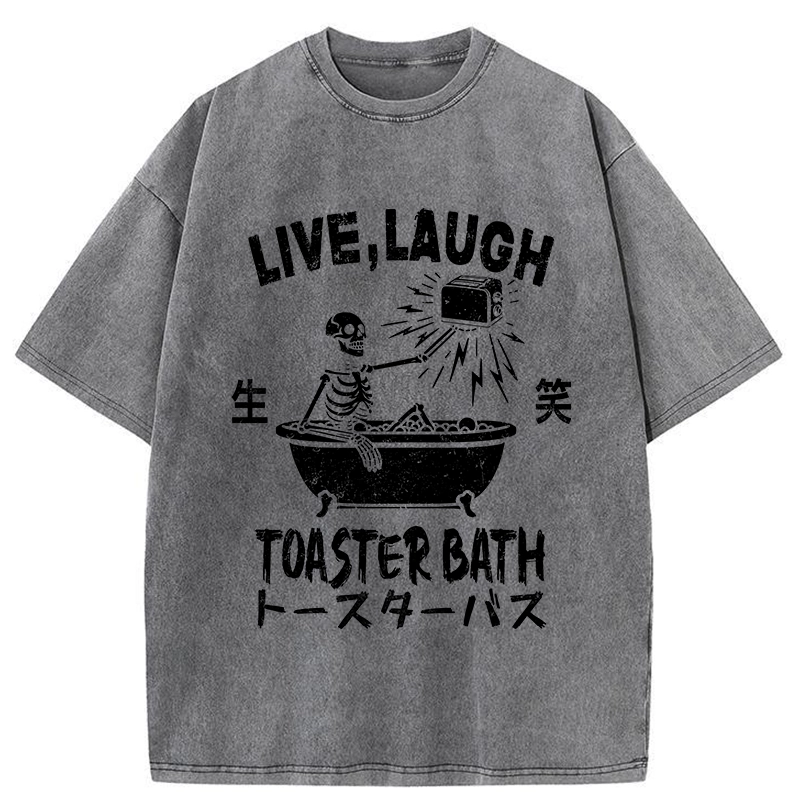 Modecanvas Funny Electric Shock Skeleton Washed T-Shirt-modecanvas