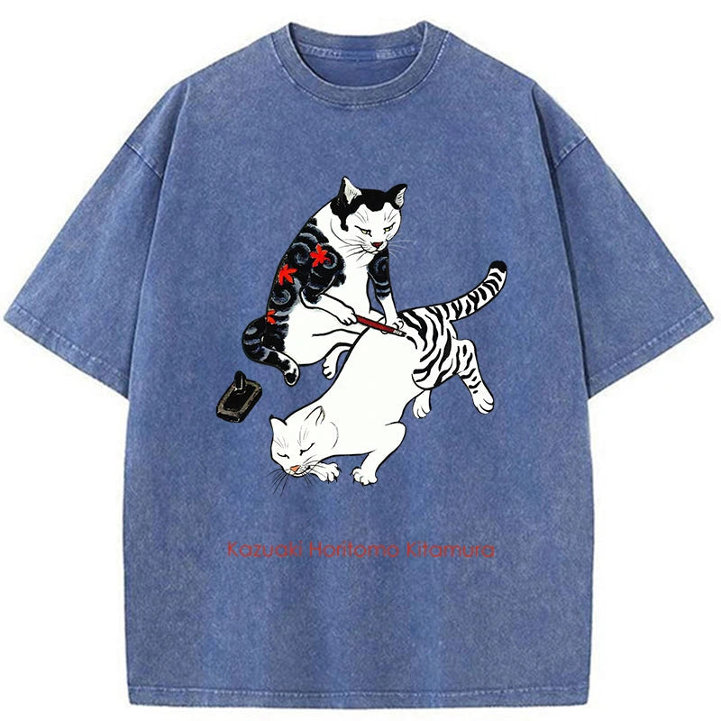 Modecanvas The Cat Is Tattooing Washed T-Shirt