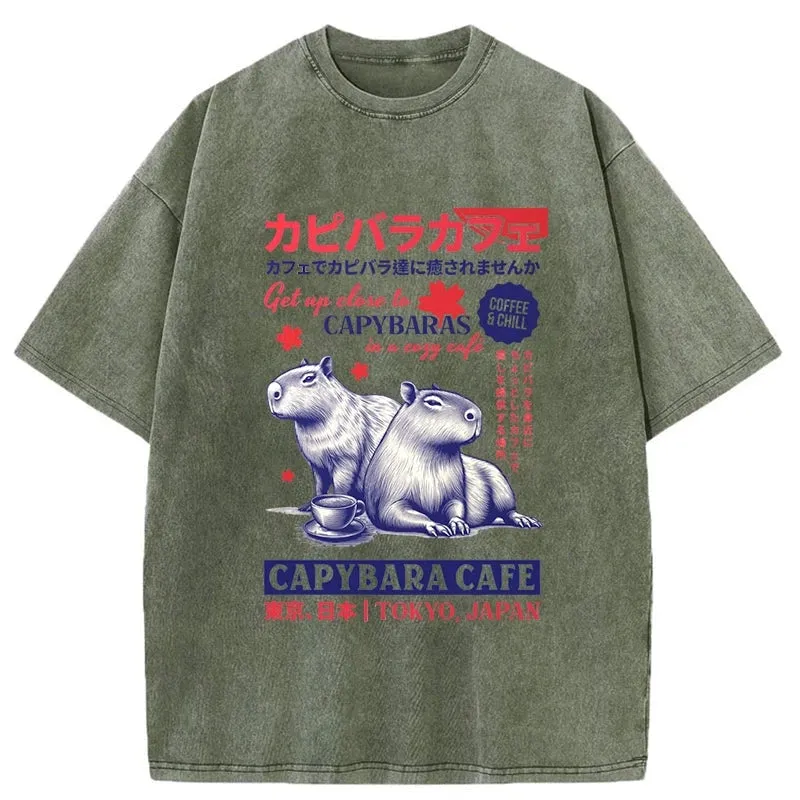 Modecanvas Tokyo Japan Capybara Cafe Washed T-Shirt
