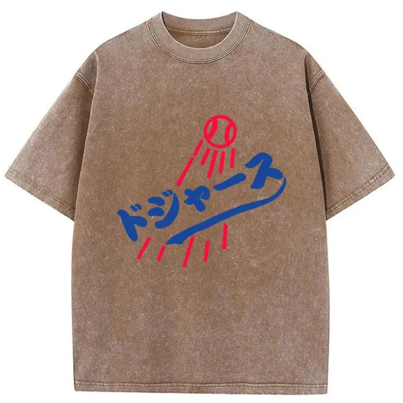 Modecanvas Japanese Baseball Washed T-Shirt-modecanvas