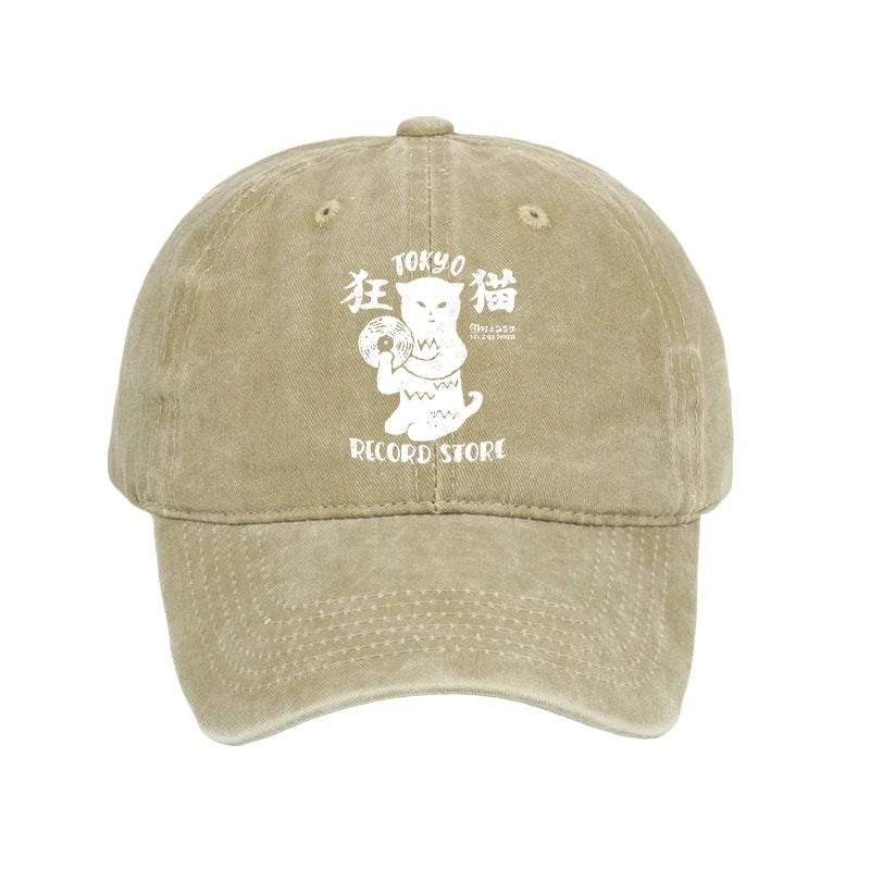 Modecanvas Tokyo Record Store Cat CD Washed Cap-modecanvas
