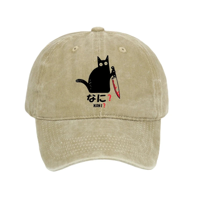 Modecanvas A Puzzled Cat Holding A Knife Washed Cap-modecanvas